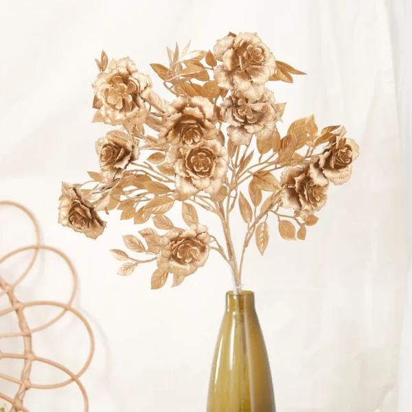 55CM Artificial Golden Ginkgo Leaf Flowers Rose Christmas Home Gold Eucalyptus Decoration Fake Plants Arrangement Decoration