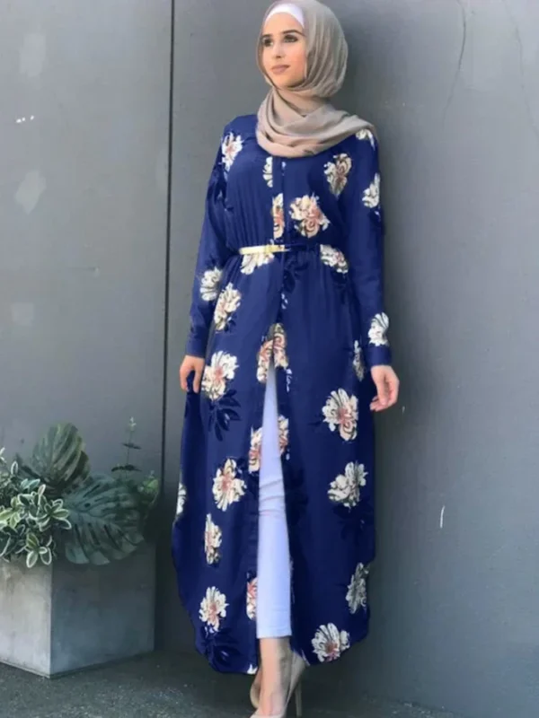 Dubai Eid Muslim Abaya Dress Women New Robes Print Floral Slim Long Sleeve Islamic Eid Casual Long Dress Long Dresses Ramadan - Image 2