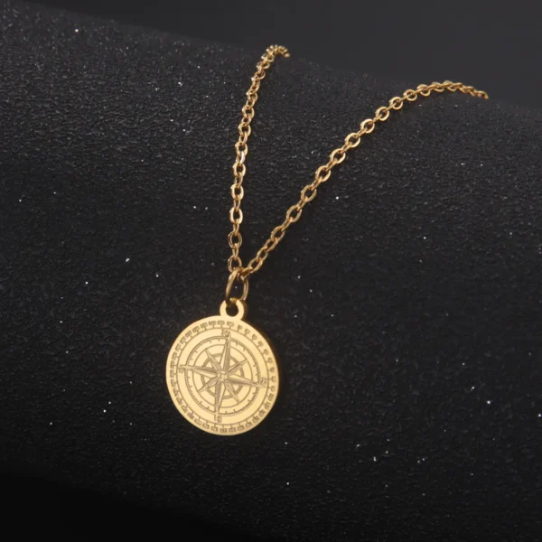 Skyrim Compass Round Pendant Necklace Women Men Stainless Steel Neck Chain Hiphop North Star Sailing Travel Jewelry Gift - Image 2