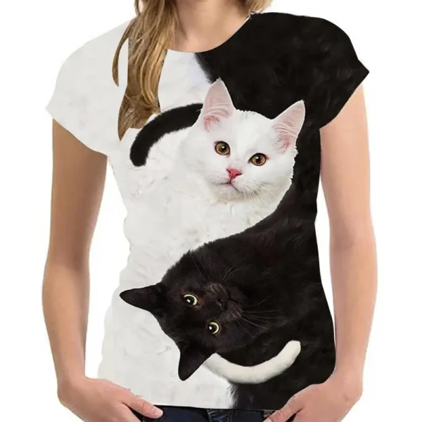 New For Cool Two Cats Print 3d Print T Shirt Fashion T Shirt For Men And Women Summer Short Sleeve Trendy T Shirts Male - Image 2