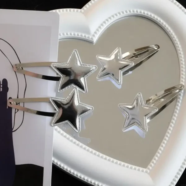 Women Girls Star Hair Pin Sweet Side Clips Glitter Silver Hairpin for Holiday Gift and Cosplay Costume Hair Accessories