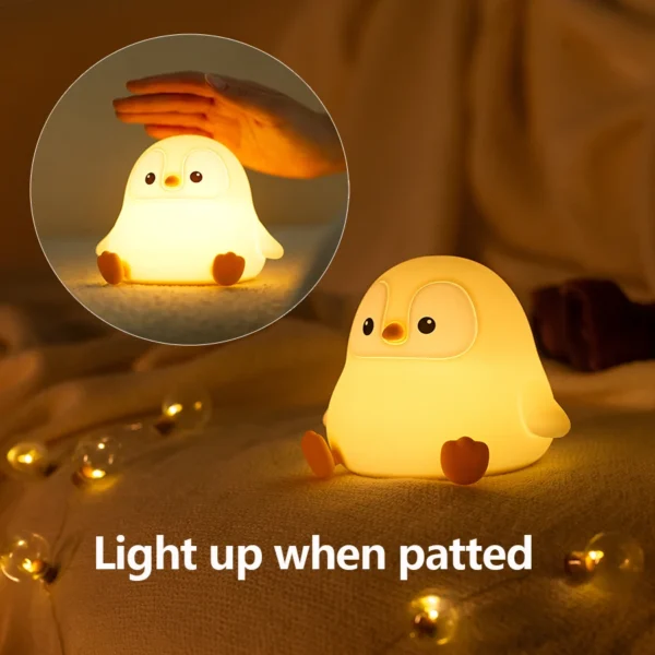 Penguin Nightlight Cute Animal Silicone Night Light Touch Bedside Sleep Lamp Relieve Stress Timing Function USB Rechargeable - Image 2