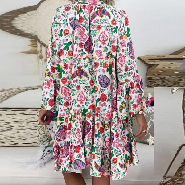 Floral Print Dress Short Dress Vacation White Women Yellow Autumn Casual Daily Green Holiday Loose Orange Pink - Image 3