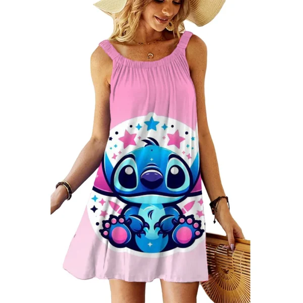 Beach Dress Disney Stitch Women's Slip Dresses Elegant Clothing Casual Robe Graduation Party Skirt Top Sexy Black Sleeveless Tee - Image 3