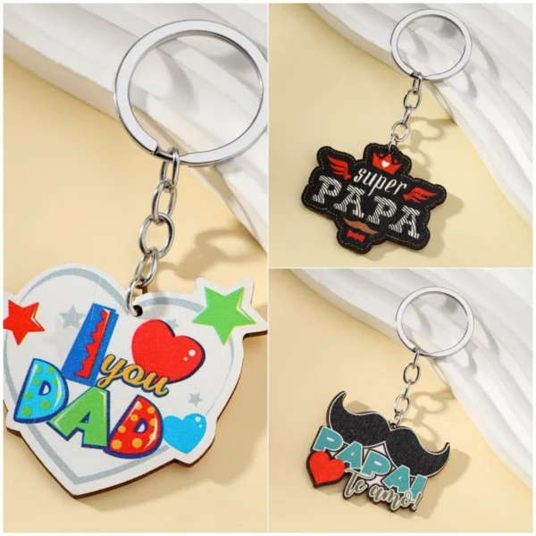 Dads Father’s Day Gift Keychain for Men Creative Superpapa Wooden Blue Beard Pendant Birthday Surprise Car Decoration Key Chain