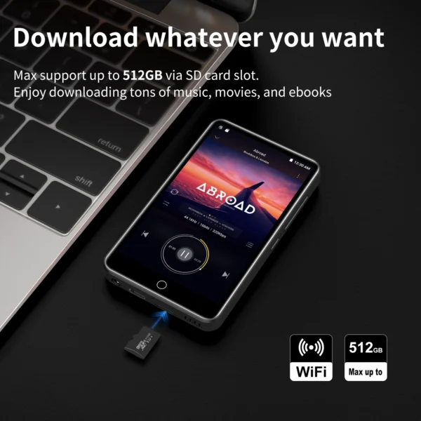 ZAQE MP3 player supports Bluetooth and WiFi, MP3 MP4 player supports Spotify Audible、Pandora， Up to 512 GB - Image 3