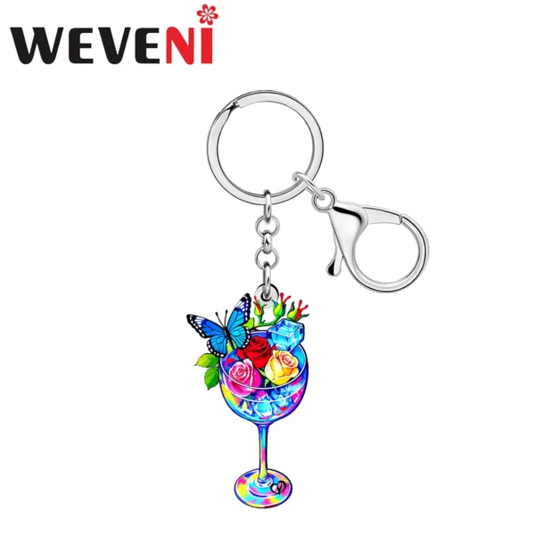 WEVENI Acrylic Floral Butterfly Rose Tall Cup Cocktail Keychains Spring Summer Jewelry Purse Key Chains Rings Gifts for Women