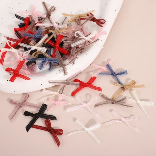 50Pcs/Lot Small Organza Ribbon Bow Mesh Lace Bow For DIY Sewing Crafts Nail Art Wedding Decoration Hairpin Garment Accessories