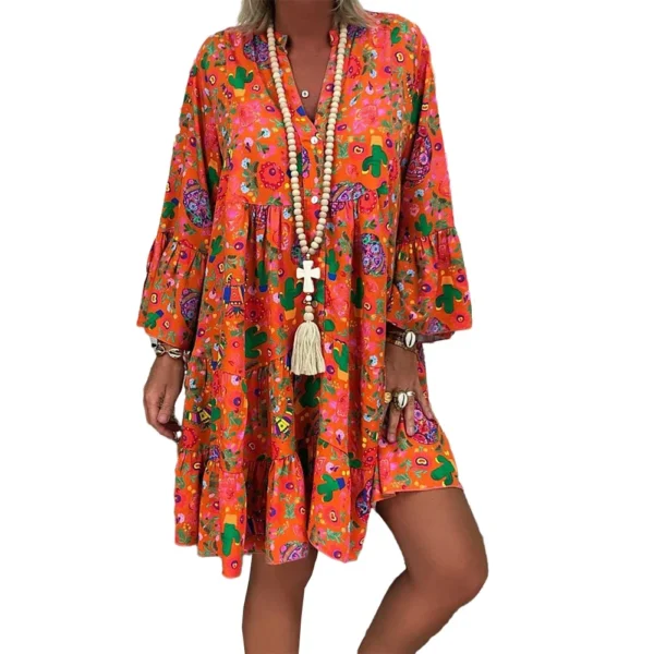 Floral Print Dress Short Dress Vacation White Women Yellow Autumn Casual Daily Green Holiday Loose Orange Pink - Image 4
