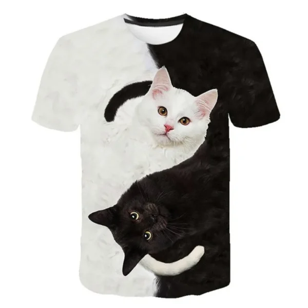 New For Cool Two Cats Print 3d Print T Shirt Fashion T Shirt For Men And Women Summer Short Sleeve Trendy T Shirts Male