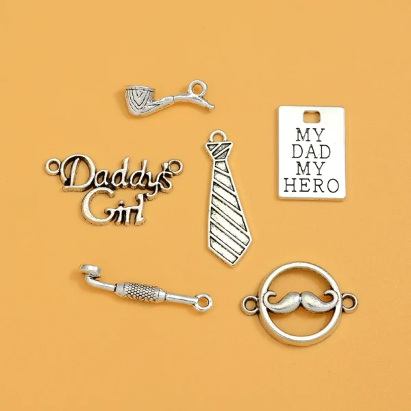 20pcs/lots Father‘s Day Daddy’s Girl Charms My Dad My Hero Moustache Smoking Pipe Necktie Pendants For Diy Jewelry Making