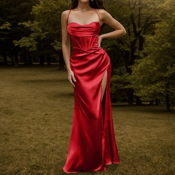 Sexy Backless Slit Suspender Formal Evening Dress Lace Up Solid High Waist Graduation Dress Elegant Party Dresses For Women 2023 - Image 3