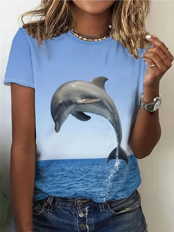 New Trendy 3D Printing Dolphin Graphic T-shirt Men Women Loose Casual Round Neck Short-sleeved T-shirt Summer Oversize Y2k Tees - Image 5
