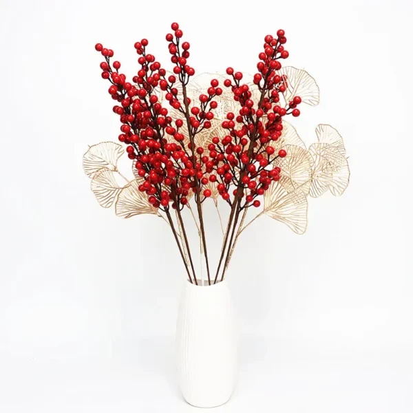 Hot Gold Artificial Eucalyptus Ginkgo Holly Leaf Plants Artificial Flower Wedding Decoration for Home Decor DIY Christmas Decor