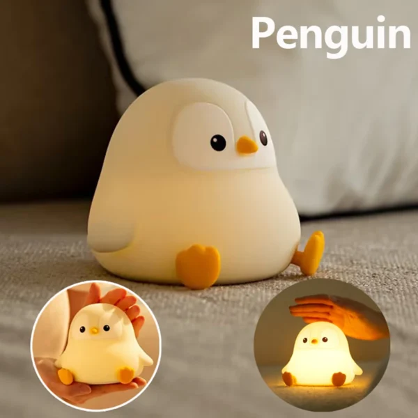 Penguin Nightlight Cute Animal Silicone Night Light Touch Bedside Sleep Lamp Relieve Stress Timing Function USB Rechargeable - Image 3