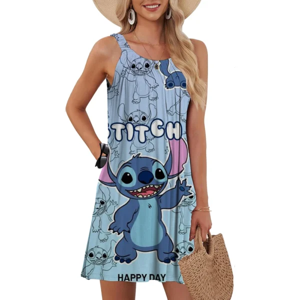 Beach Dress Disney Stitch Women's Slip Dresses Elegant Clothing Casual Robe Graduation Party Skirt Top Sexy Black Sleeveless Tee - Image 4
