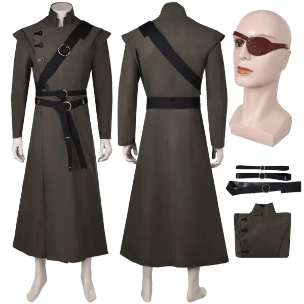 Male Prince Aemond Cosplay Costume Belt Eyemask Movie Dragon Jumpsuit Kimono Coat Adult Outfits Halloween Carnival Party Suit
