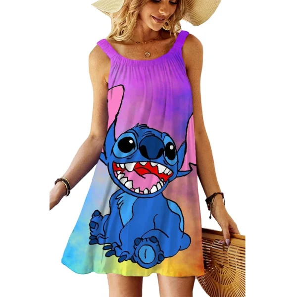Beach Dress Disney Stitch Women's Slip Dresses Elegant Clothing Casual Robe Graduation Party Skirt Top Sexy Black Sleeveless Tee - Image 6