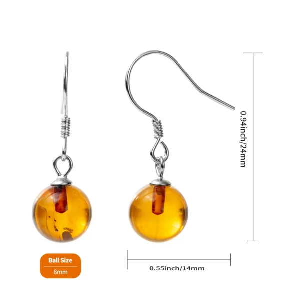 Amber 925 Sterling Silver French Hook Drop Earrings for Women - Fashion Natural Baltic Amber Stone Jewelry Wholesale - Image 2