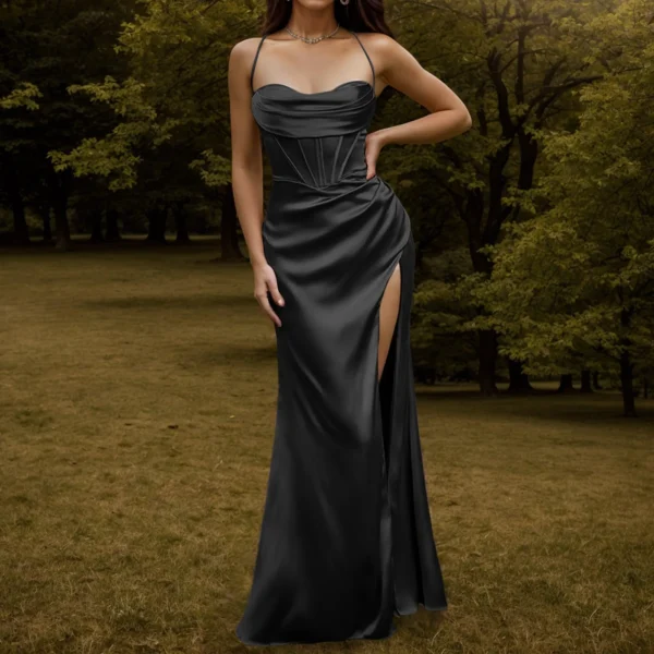 Sexy Backless Slit Suspender Formal Evening Dress Lace Up Solid High Waist Graduation Dress Elegant Party Dresses For Women 2023 - Image 5