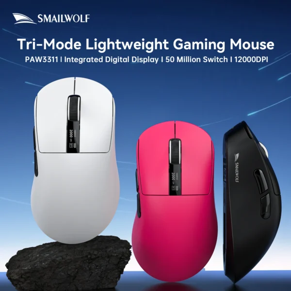 Smailwolf M6 Wireless Gaming Mouse-Connectivity Magnetic Charging Base,PAW3311 Sensor,Ultra-Lightweight Ergonomic Design