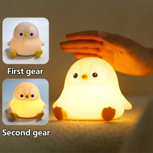 Penguin Nightlight Cute Animal Silicone Night Light Touch Bedside Sleep Lamp Relieve Stress Timing Function USB Rechargeable