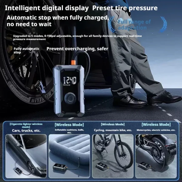 Smart Air Compressor 12V Digital Air Pump 150PSI Car Tire Inflator Wireless Air Compressor for Vehicle Truck Motorbike Balls - Image 5
