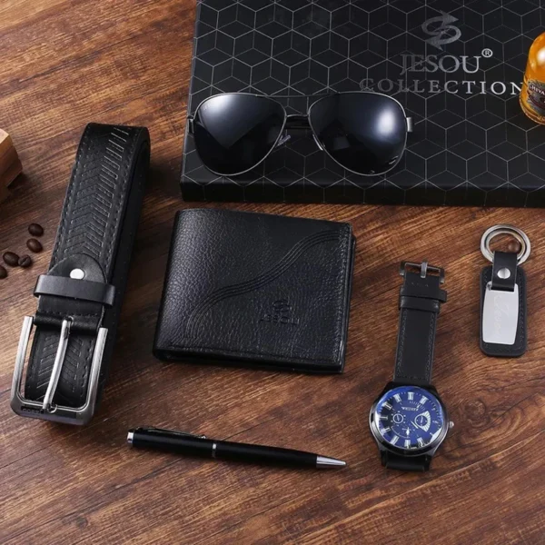 Luxury Watch Men Gifts Set Large Dial Quartz WristWatch Belt Folding Wallet Fashion Sunglasses Keychain Pen For Men Father’s Day - Image 2