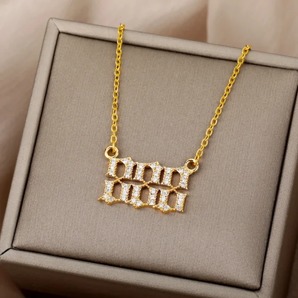 Zircon Angel Number Necklaces 111 222 333 444 555 666 777 888 999 Stainless Steel Necklace For Women Devil Choker Trend Jewelry - Image 3