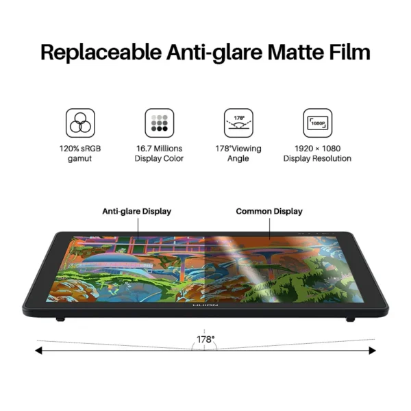 HUION Kamvas 22 Graphic Tablet 21.5 inch Pen Tablet Monitor Screen 120%s RGB Pen Display Anti-glare Support Windows/mac/Android - Image 3
