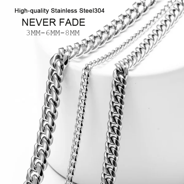 3mm 6mm Wide Stainless Steel Chain Cuban Link Chains Chokers Necklace For Mens Jewelry Silver Plated Solid Metal Fashion Jewelry - Image 6