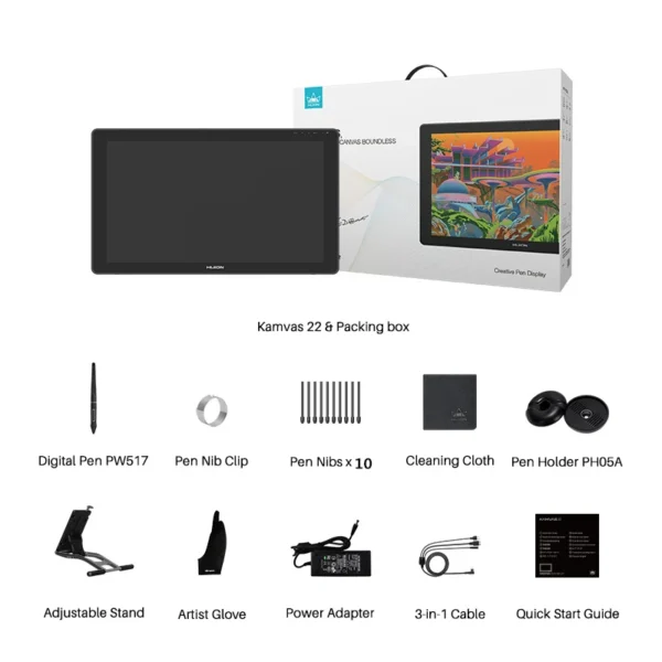 HUION Kamvas 22 Graphic Tablet 21.5 inch Pen Tablet Monitor Screen 120%s RGB Pen Display Anti-glare Support Windows/mac/Android - Image 6