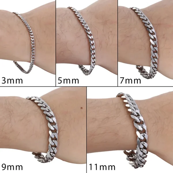 3-11mm Men's Bracelets Stainless Steel Curb Cuban Link Chain Black Gold Color Silver Color Bracelet For Women Jewelry KBM03 - Image 5