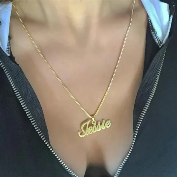 Box Chain Custom Jewelry Personalized Name Pendant Necklace Handmade Detachable Cursive Nameplate Choker Women Men Christmas - Image 2