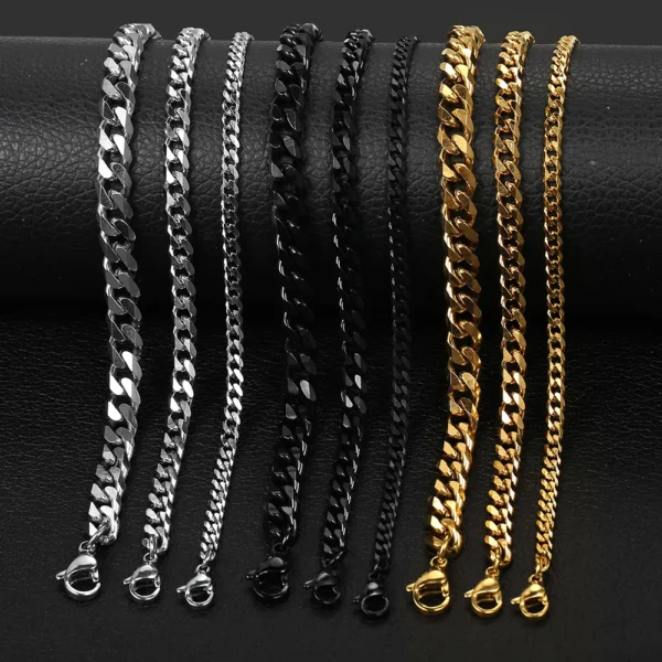 3-11mm Men's Bracelets Stainless Steel Curb Cuban Link Chain Black Gold Color Silver Color Bracelet For Women Jewelry KBM03 - Image 2