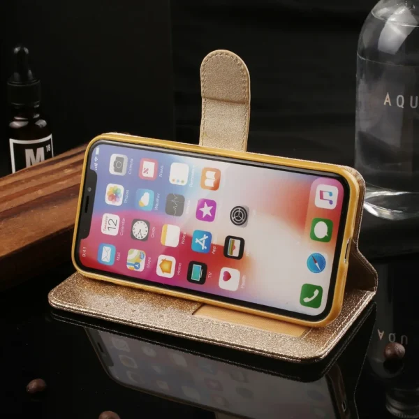 Magnet Bling Rhinestone Diamond Love Heart Wallet Case For iPhone 15 14 13 12 7Plus X XR XS 11 Pro Max Case Flip Leather Glitter - Image 5