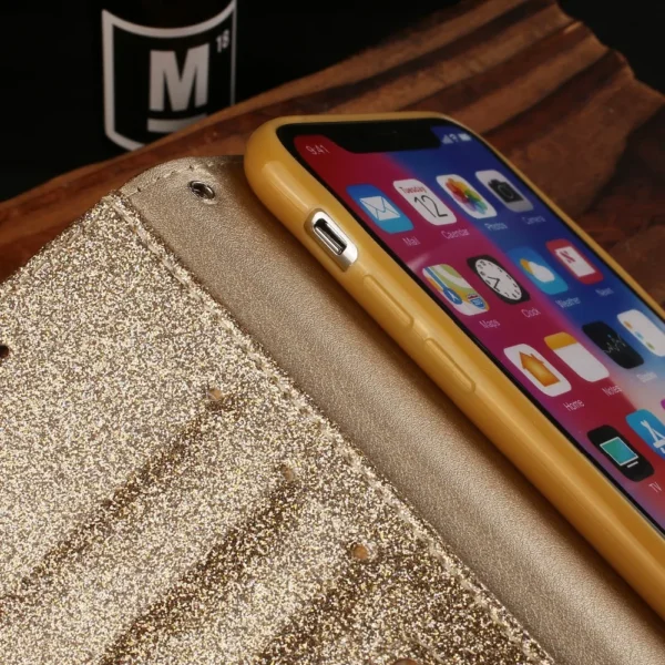 Magnet Bling Rhinestone Diamond Love Heart Wallet Case For iPhone 15 14 13 12 7Plus X XR XS 11 Pro Max Case Flip Leather Glitter - Image 6