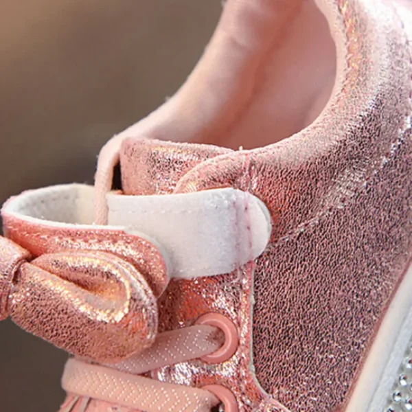 Lioraitiin Girls Child Soft Sole Sports Shoe, Kids Sequins Casual Sneakers, Cute Bowknot Shinny Shoes - Image 6
