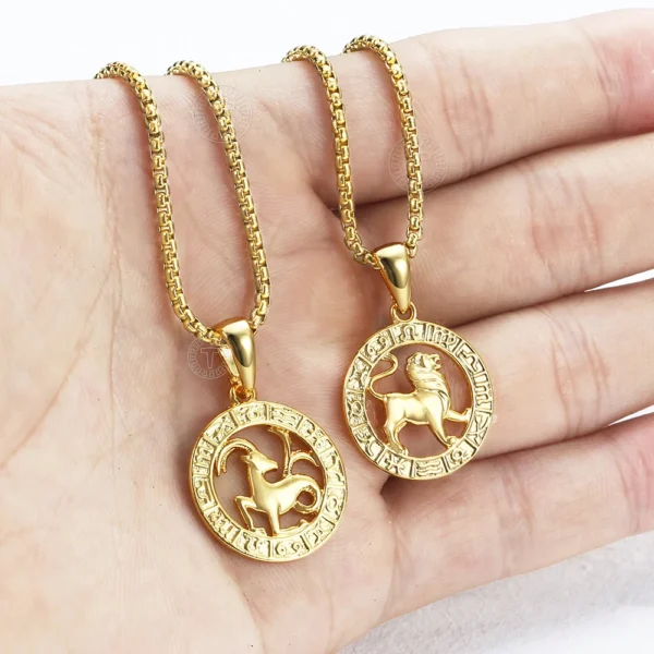 Men's Women's 12 Horoscope Zodiac Sign Gold Color Pendant Necklace Aries Leo Wholesale 12 Constellations Jewelry GPM24 - Image 2