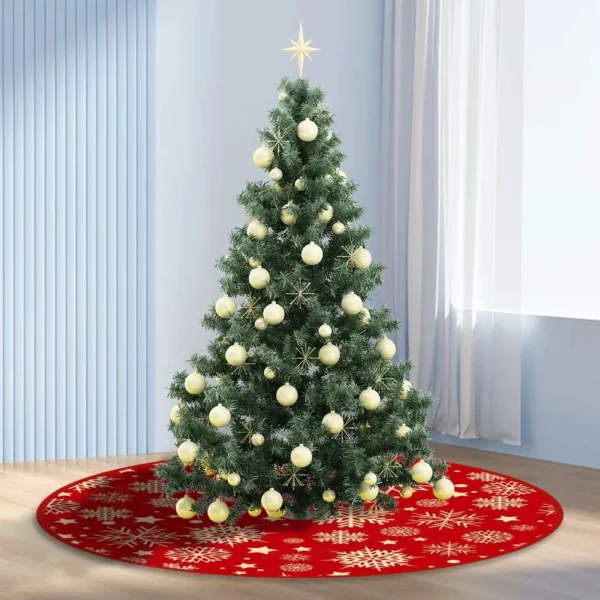 35.4inch Xmas Tree Bottom Decor Mat Snowflake Pattern Red Xmas Tree Mat Printed Christmas Tree Decoration Home Party Supplies - Image 3