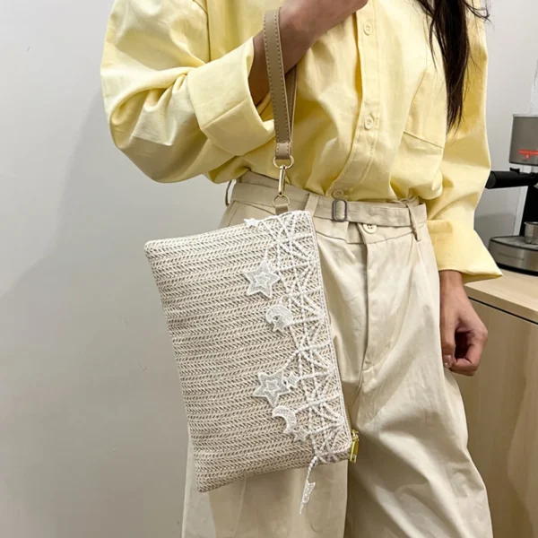 Straw Clutch Purse Zipper Straw Handbag Summer Beach Bag Wristlet Wallets for Women Summer Vacation - Image 2