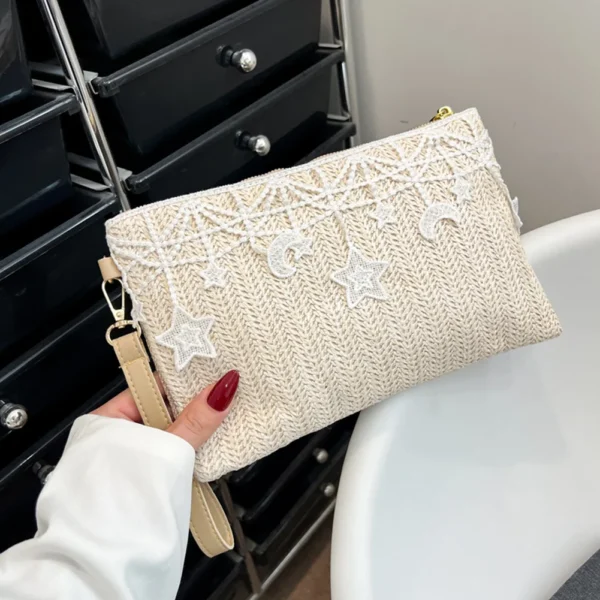 Straw Clutch Purse Zipper Straw Handbag Summer Beach Bag Wristlet Wallets for Women Summer Vacation - Image 4