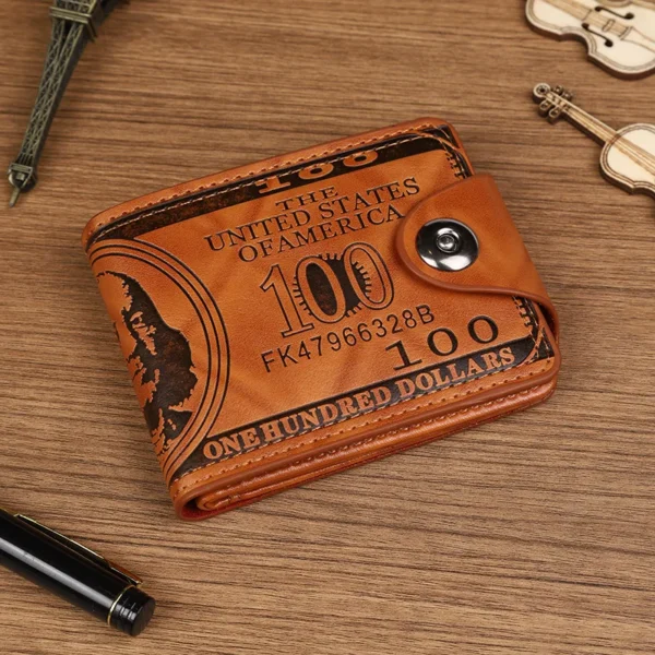 Men's Leather Walet Photo Card HolderFashion Large Capacity Wallet Purse Bag Wallets With 100 US Dollar PatternWallet Male - Image 3
