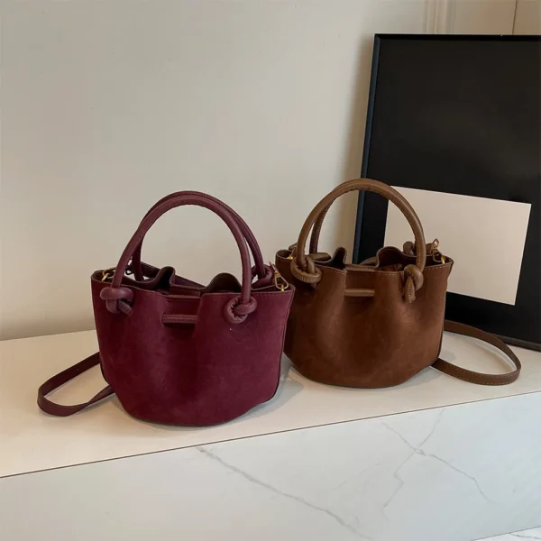 Women Retro Top Handle Bag PU Leather Lady Handbags Purses Fashion Versatile Bucket Bag Single Shoulder Bucket Bag Sling Bag - Image 4