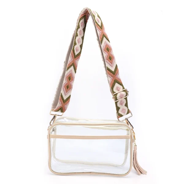 Women Crossbody Bag Fashion PVC Transparent Ladies Tote Bags Clear Purse Simple Casual Portable Guitar Strap Stadium Approved