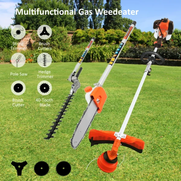 Gas Powered String Trimmer 52cc 6 in 1 Multi Functional Garden Trimming Tools, for Tree Trimming Branch Brush Cutter - Image 2