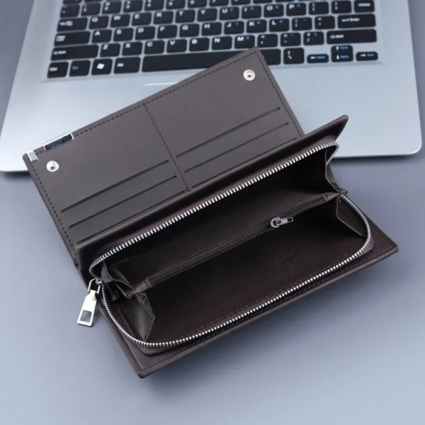100% Genuine Leather Men Wallets Id Long Wallet Solid Color Bag Zipper Purse Multiple Card Slots Clutch Bag Wallets For Man - Image 5