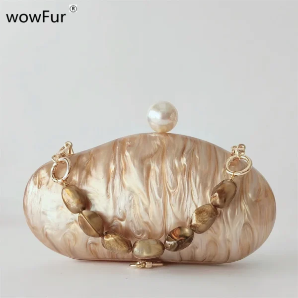 Female Beaded Pearl Brown Acrylic Box Evening Bags Women Mini Crossbody Purse Party Bridal Summer Beach Clutch Purse Wallet Bags