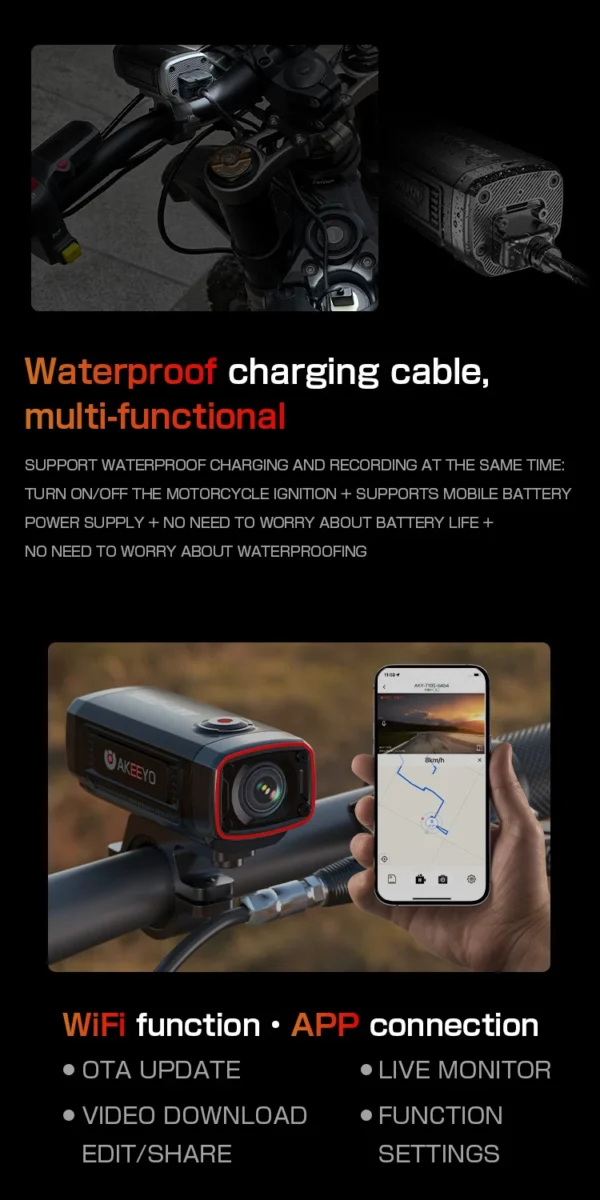 AKEEYO 710S motorcycle dash cam 4k action camera night vision 142°5.0MP IP66 HDR WDR 2K 1080p 1800mAh waterproof car black box - Image 6