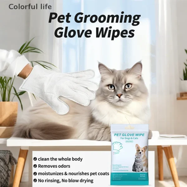 Daily Care Cat Dog Disposable Glove Pet Wash Free Glove No Rinse Washing Gloves Deodorizing Dry Cleaning Wet Towels Pet Supplies - Image 3